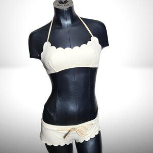 Chloé Ivory Scalloped Halter Bandeau Bikini Set w/ Bow Shorts – IT 46 / US 10